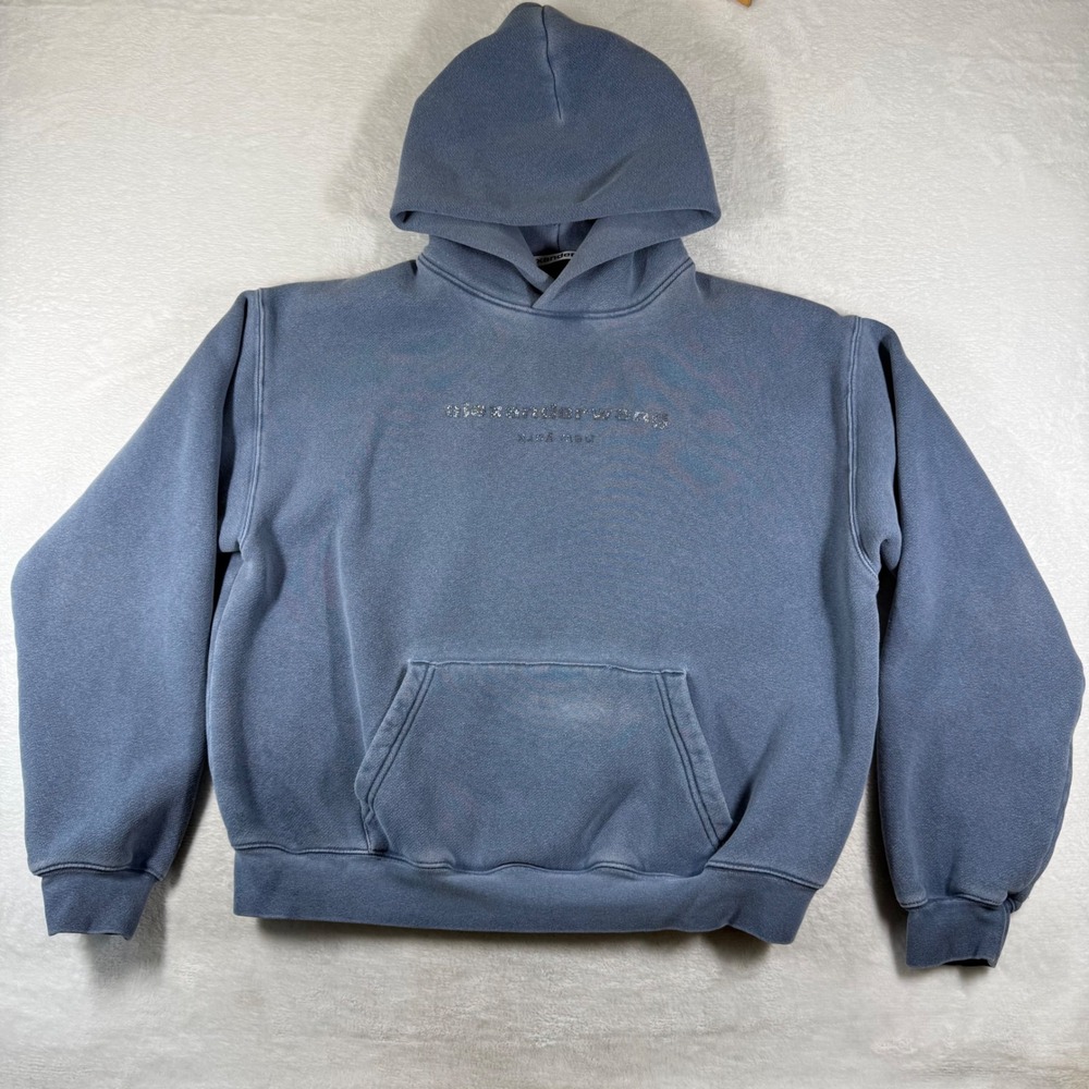 Alexander Wang Blue Crystal Logo Oversized Pullover Hoodie Womens S